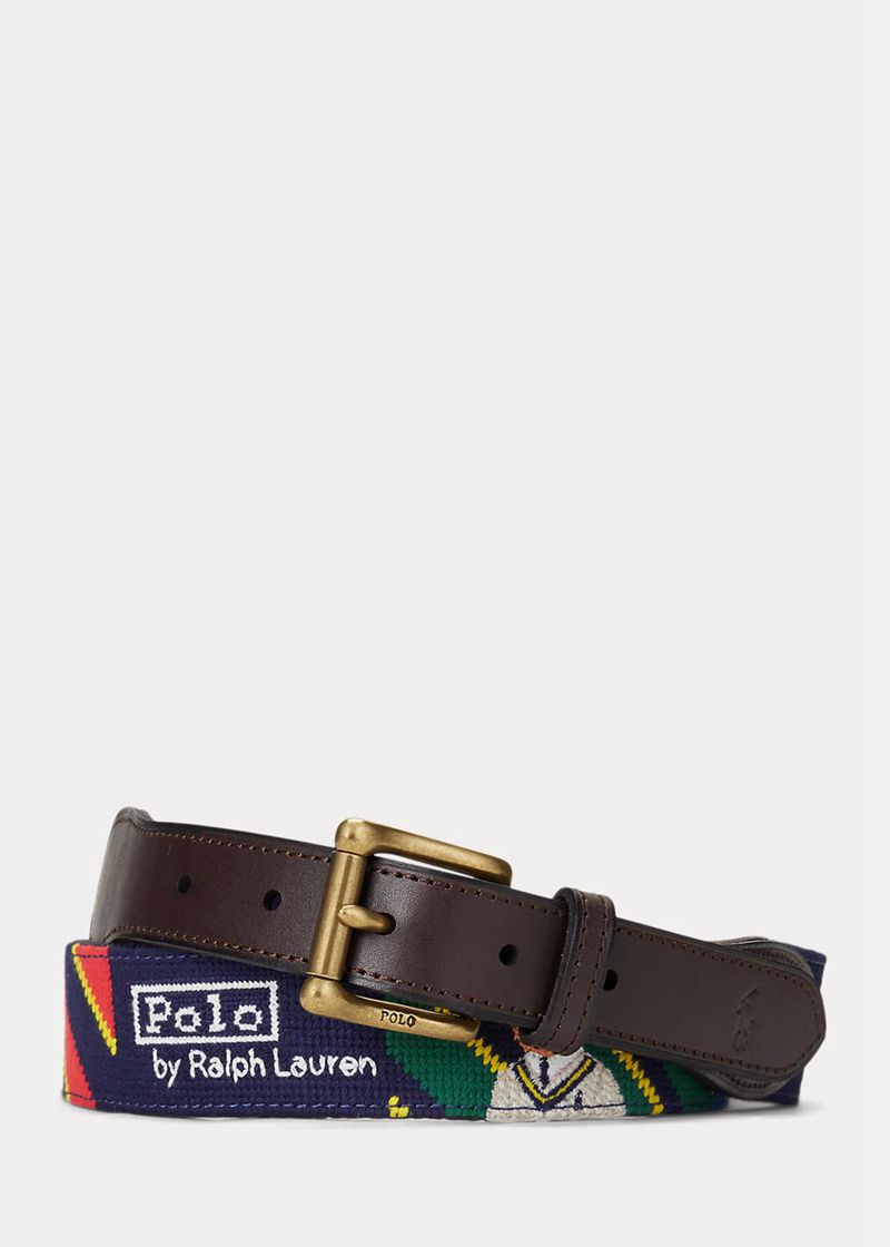 ポロ ラルフ ローレン ベルト メンズ ブラウン ポロベア ストライプd Needlepoint ZOLFG0395